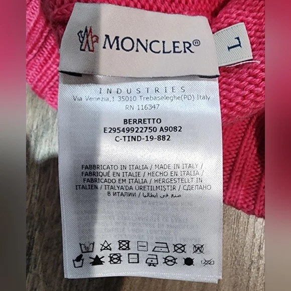 Super EUC Moncler Pink Beanie Sz L - Picture 3 of 4